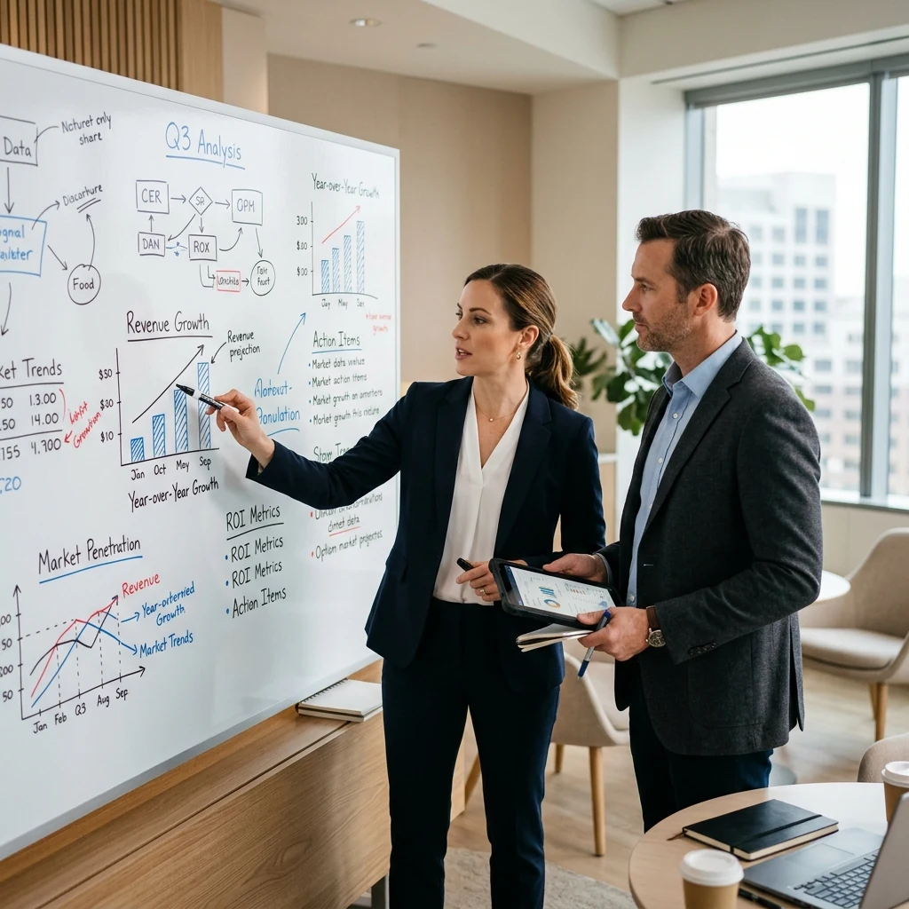 Mapping a client's workflows and metrics on a whiteboard