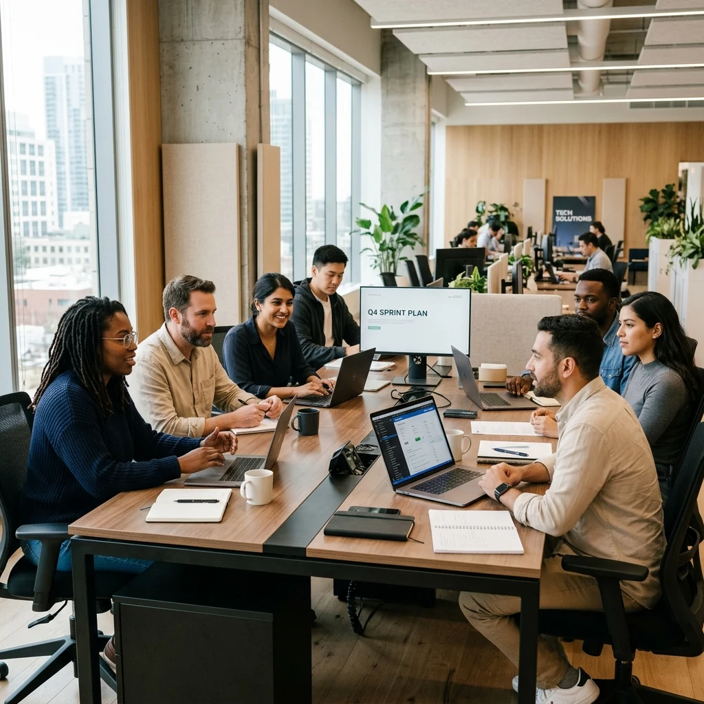 A team working through a sprint plan together